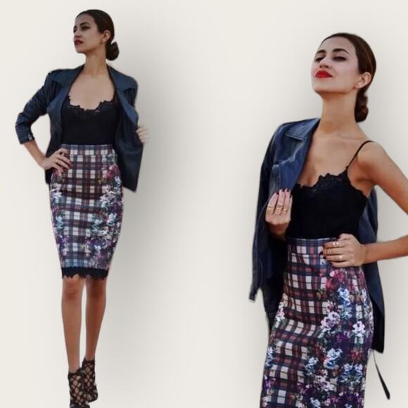 ZARA Floral Check Lace Bodycon Dress | Small | Black Dark Floral Preppy Grunge - Picture 2 of 9